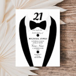Black white Tuxedo Mens 21st Birthday Party Invite<br><div class="desc">Design Courtesy of https://www.etsy.com/shop/teabreakart</div>
