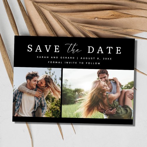 Black White Two Photo Wedding Save the Date Announcement Postcard