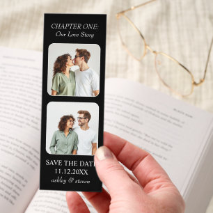 Black white two photos Save the Date and QR code Bookmarks