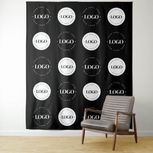 Black White Two Round Logo Step and Repeat Classic Tapestry