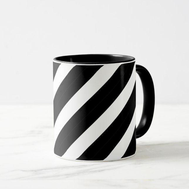 Black White Two-tone Geometric Abstract Lines Mug (Front Right)