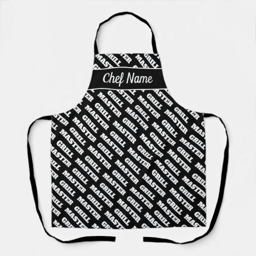 Black  white typography BBQ apron for grillmaster