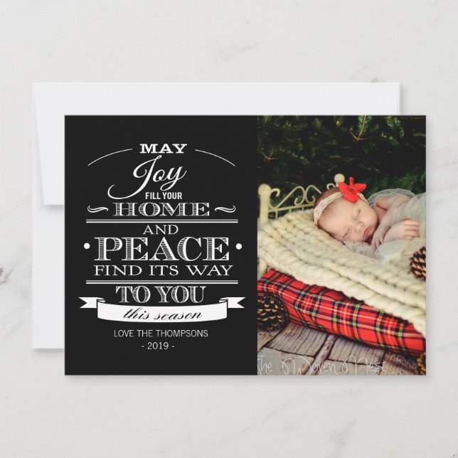 Black & White Typography Christmas Photo Card (Front)