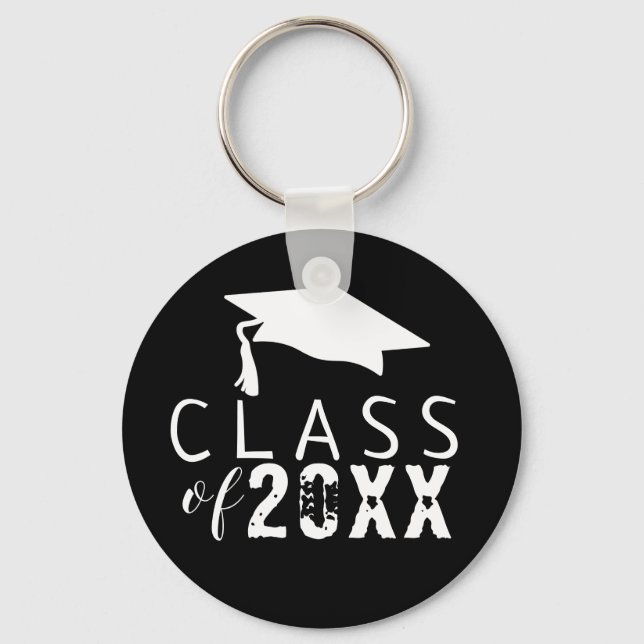 Black & White Typography Class of Graduation Keychain (Front)