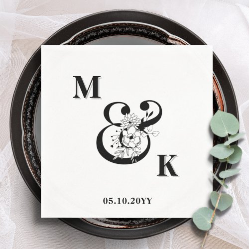 Black White Typography Couple Monogram Wedding  Napkins