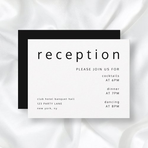 Black White Typography Elegant Wedding Reception Enclosure Card