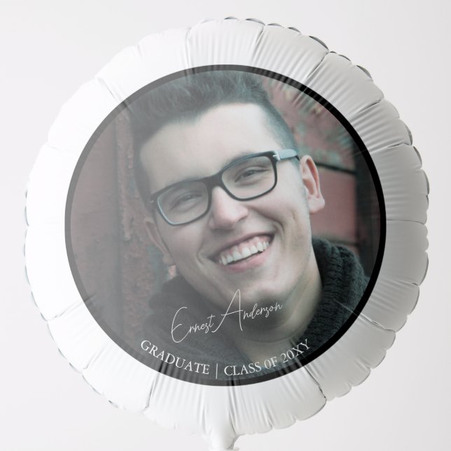 Black & White Typography Grad Photo Graduation Balloon (Front)
