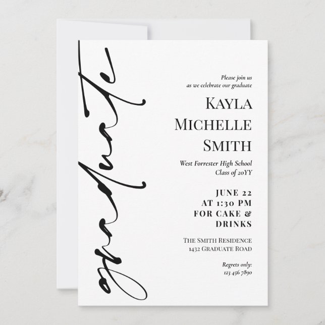 Black White Typography Graduation Party Invitation (Front)