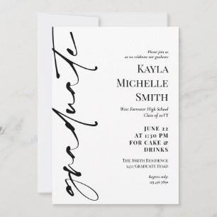 Black White Typography Graduation Party Invitation