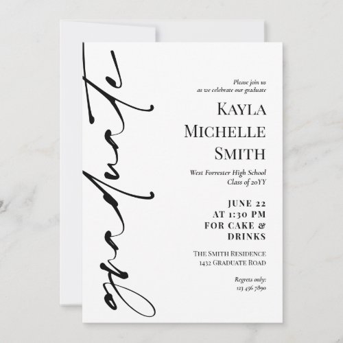 Black White Typography Graduation Party Invitation