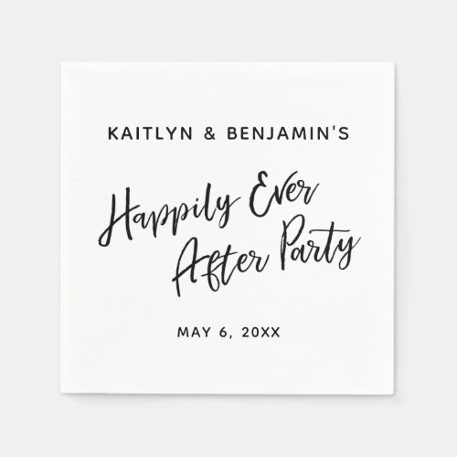 Black  White Typography Happily Ever After Party Napkins