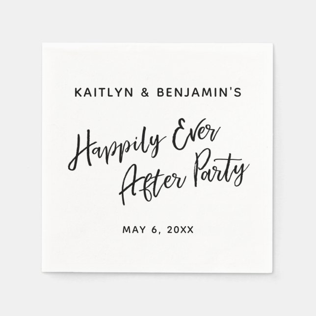 Black & White Typography Happily Ever After Party Napkins (Front)