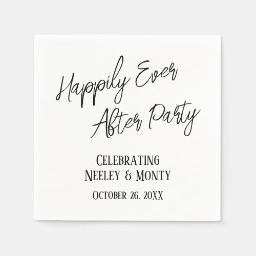 Black  White Typography Happily Ever After Party Napkins