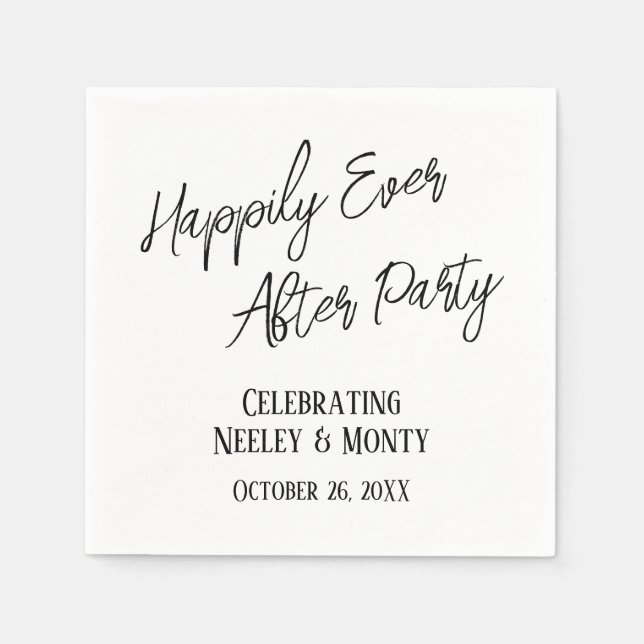Black & White Typography Happily Ever After Party Napkins (Front)