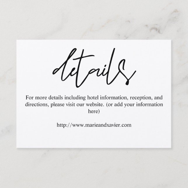 Black & White Typography Kraft Script Details Enclosure Card (Front)