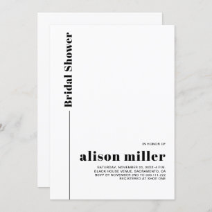 Black, white typography minimalist bridal shower invitation