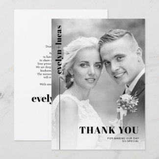 Black, white typography minimalist photo wedding thank you card