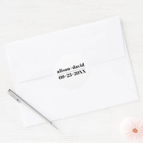 Black white typography minimalist wedding classic round sticker