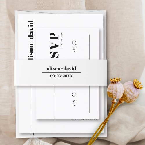 Black white typography minimalist wedding invitation belly band