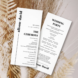 Black, white typography minimalist wedding program