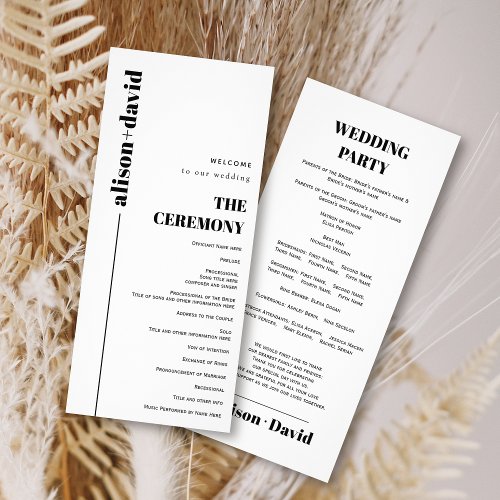 Black white typography minimalist wedding program