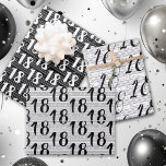 Black White Typography Numbers 18th Birthday Wrapping Paper Sheets<br><div class="desc">A black and white stripe with a casual script of "Happy Birthday" integrated in the stripes provides the background for a pattern of the number 18. Wrap up your surprises for your 18 year old in stripes with an assortment of 3 different variations of type style numbers. Fun for every...</div>