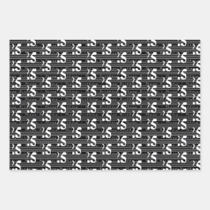 Black White Typography Numbers 25th Birthday Wrapping Paper Sheets
