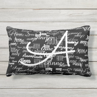 black & white typography pillow to add name