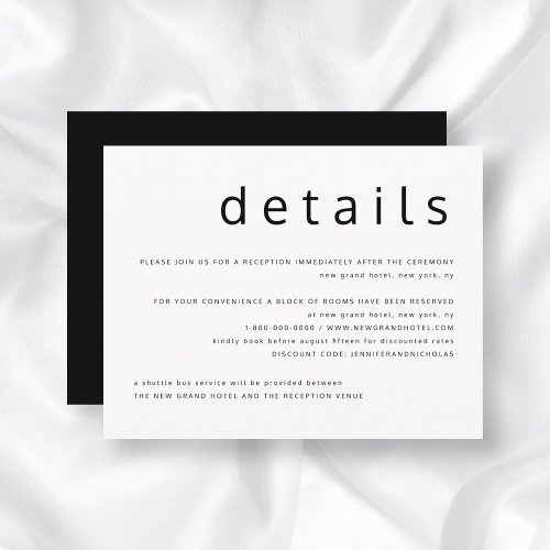 Black White Typography Wedding Details  Enclosure Card