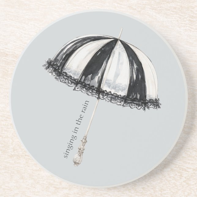 Black White Umbrella Rain Coaster (Front)