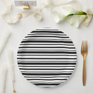 Black & White Uneven Stripes Paper Plates