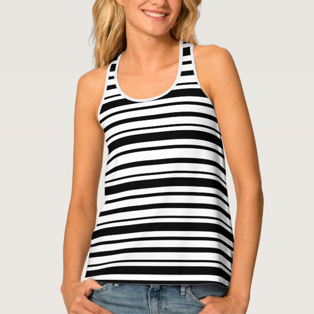 Black & White Uneven Stripes  Tank Top (Front)