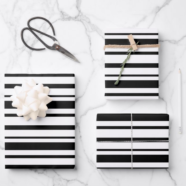 Black & White Uneven Stripes  Wrapping Paper Sheets (Front)