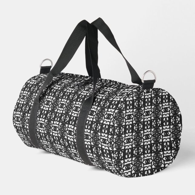 Black & White Unique Abstract Pattern Duffle Bag (Left Corner)