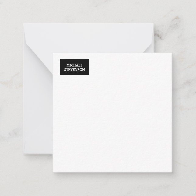 Black White Unique Minimalist Plain Modern Name Note Card (Front)