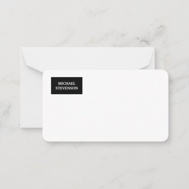 Black White Unique Minimalist Plain Modern Name Note Card (Front)