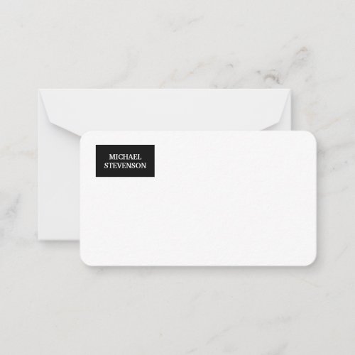 Black White Unique Minimalist Plain Modern Name Note Card
