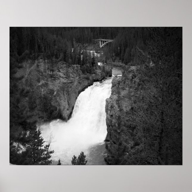 Black & White Upper Falls of Yellowstone 16x20 Poster (Front)