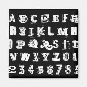 Black & White Urban Graffiti Font ABC & 123 Magnet