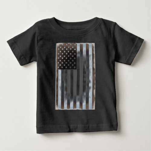 Black  White US American Flag Baby T_Shirt
