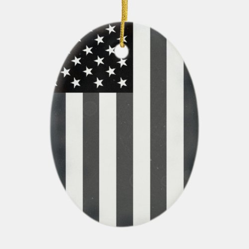 Black  White US American Flag Ceramic Ornament