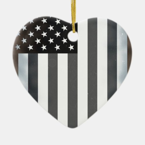 Black  White US American Flag Ceramic Ornament