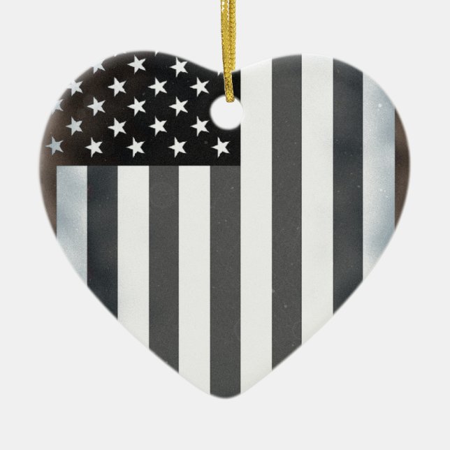 Black & White US American Flag Ceramic Ornament (Front)