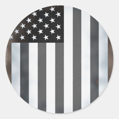 Black  White US American Flag Classic Round Sticker