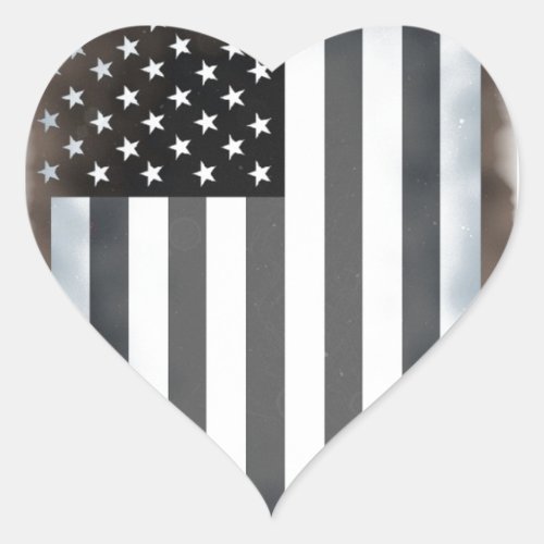 Black  White US American Flag Heart Sticker
