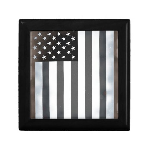 Black  White US American Flag Jewelry Box