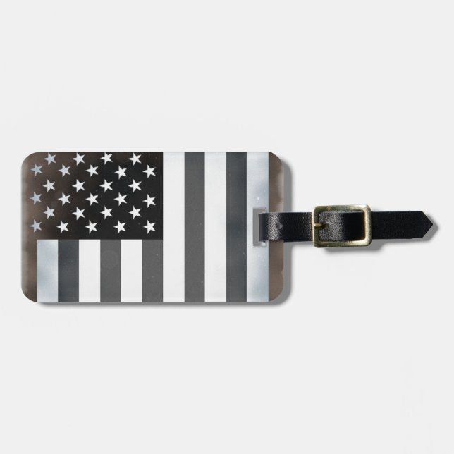 Black & White US American Flag Luggage Tag (Front Horizontal)