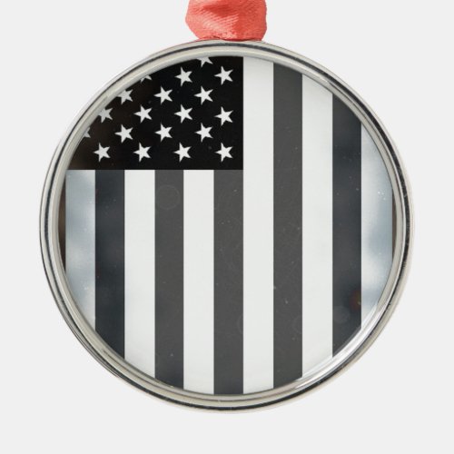 Black  White US American Flag Metal Ornament