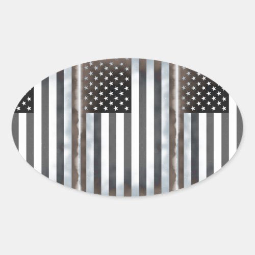 Black  White US American Flag Oval Sticker