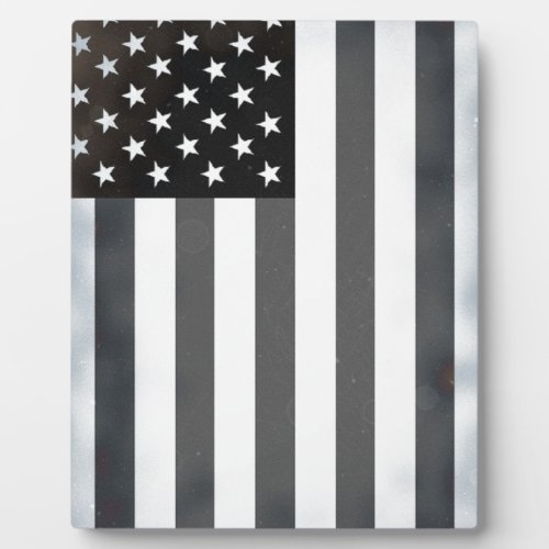Black  White US American Flag Plaque